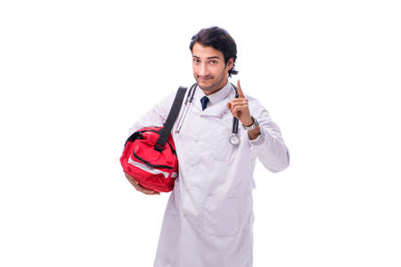 Young male doctor paramedic isolated on whiteの写真素材