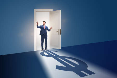 Businessman casting shadow in dollar shapeの写真素材