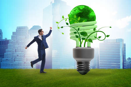 Concept of energy efficiency with lightbulbの写真素材