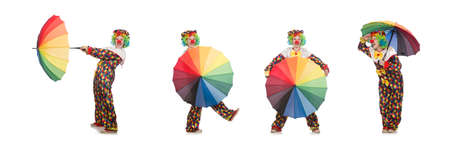Clown with umbrella isolated on whiteの写真素材