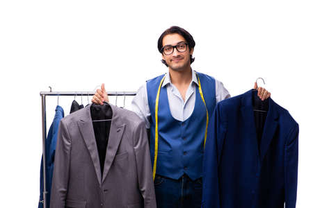 Young tailor isolated on whiteの写真素材