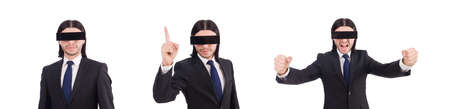 Man with black cover on his eyesの写真素材