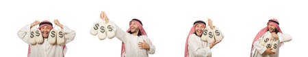 Arab businessman with sacks of moneyの写真素材