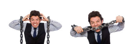Young businessman in funny concept on whiteの写真素材
