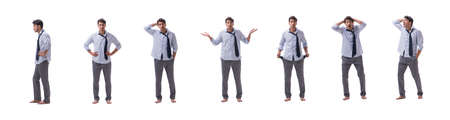 Young barefooted businessman isolated on whiteの写真素材