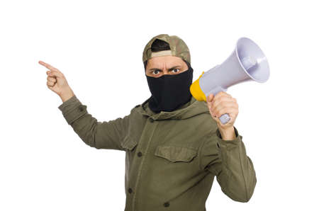 Criminal wearing mask isolated on white