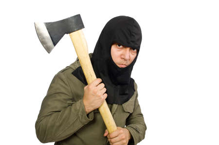 Criminal wearing mask isolated on white