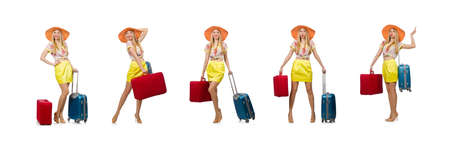 Travel vacation concept with luggage on whiteの写真素材