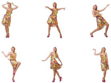 Collage of woman in fashion look isolated on whiteの写真素材