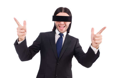 Young man with black face mask on whiteの写真素材