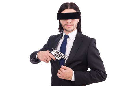Young man with black face mask on white