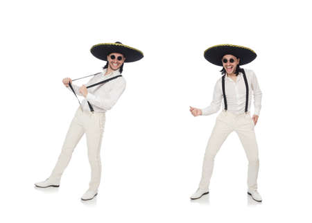 Mexican man wearing sombrero isolated on whiteの写真素材