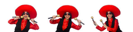 Mexican woman in funny concept on white