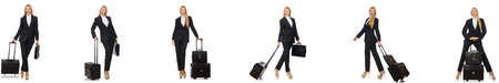 Businesswoman with suitcase isolated on whiteの写真素材