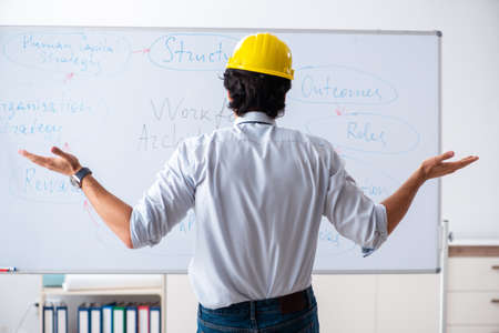 Young male architect in front of the whiteboard