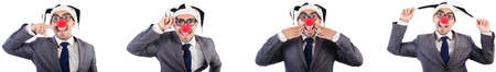 Funny clown businessman isolated on whiteの写真素材