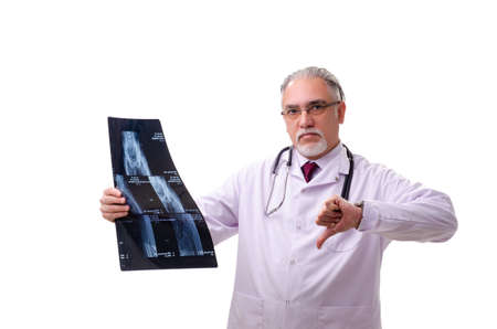 Old male doctor isolated on white