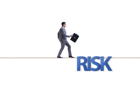 Businessman in risk concept walking on tight rope