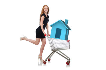 Young woman in housing mortgage conceptの写真素材