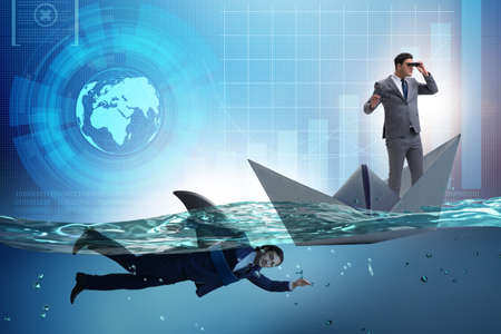 Businessmen in competition concept with shark