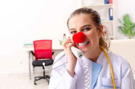 Funny female doctor working in the clinicの写真素材