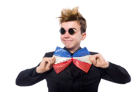 Funny man with giant bow tieの写真素材