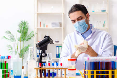 Young male chemist working in the labの写真素材
