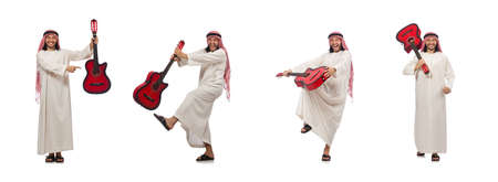 Arab man playing isolated on whiteの写真素材