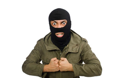 Criminal wearing mask isolated on white