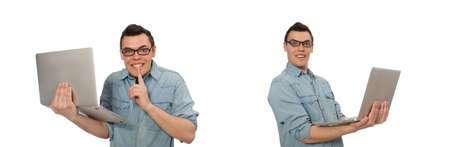 Young male student isolated on whiteの写真素材