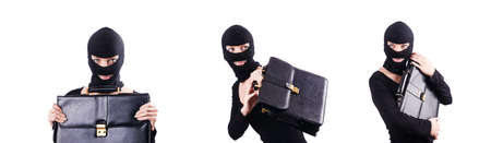 Industrial espionage concept with person in balaclavaの写真素材
