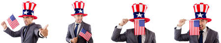 Man with american hat and flagの写真素材