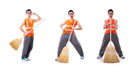 Funny janitor isolated on whiteの写真素材