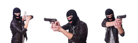 Young thug with gun isolated on white