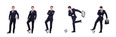 Man with football isolated on whiteの写真素材