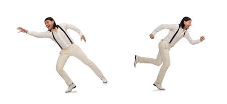 Man in funny concept isolated on whiteの写真素材