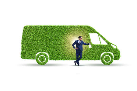 Businessman with green ecological vehicleの写真素材