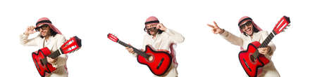 Arab man with guitar on whiteの写真素材