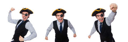 One-eyed man with tricorn isolated on whiteの写真素材