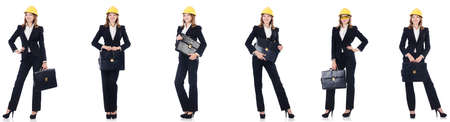Female architect with bag isolated in whiteの写真素材