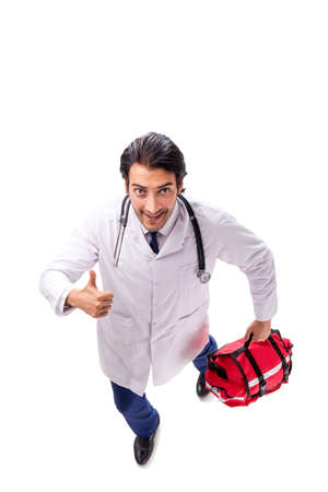Young male doctor paramedic isolated on whiteの写真素材