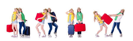 Pair of young students travellingの写真素材