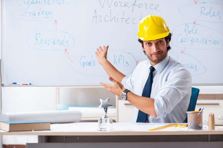 Young male architect in front of the whiteboard