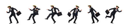 Businessman with tricorn and briefcase isolated on whiteの写真素材