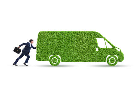 Businessman with green ecological vehicle