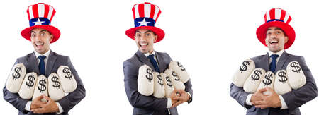 Man with american hat with moneybagsの写真素材