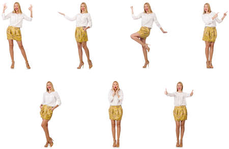 Collage of woman in fashion look isolated on whiteの写真素材