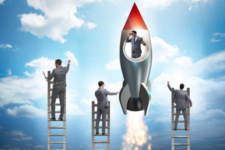 Competition concept with businessman on rocketの写真素材