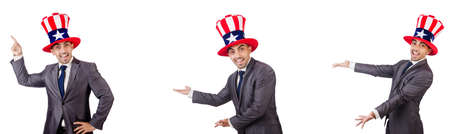 Man with american hat isolated on whiteの写真素材