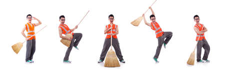 Funny janitor isolated on whiteの写真素材